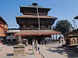 
On the saddle between the two Kirtipur hills south of Kathmandu is the three-storied Bagh Bhairav Temple, built between 1099 and 1126. The temple is dedicated to Shiva the Destroyer (Bhairav) in the form of a tiger (bahg). The temple is covered with swords and shields that belong to the troop of Kirtipur, who were defeat by the army of King Prithvi Narayan Shah.
